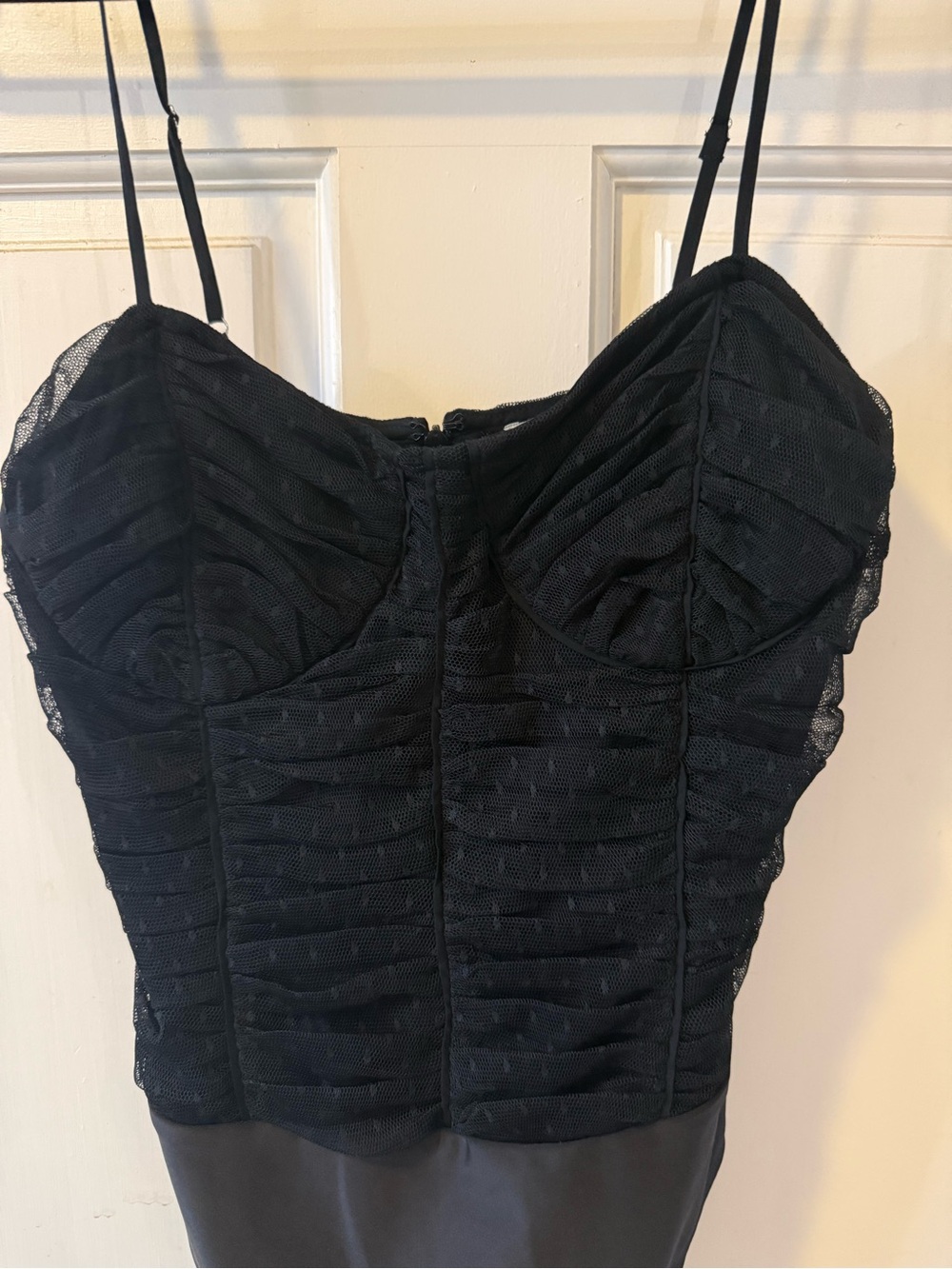 Cami NYC Black Ruched Mesh Bodice Bodysuit incredibly soft lace